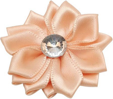 40Pcs Satin Ribbon Flower with Rhinestone Wedding DIY Appliques Peach 