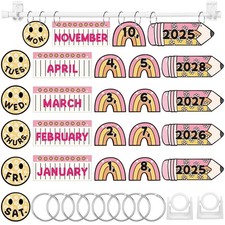54 PCS Flip Calendar Bulletin Board Set Classroom Adjustable Holder Retro