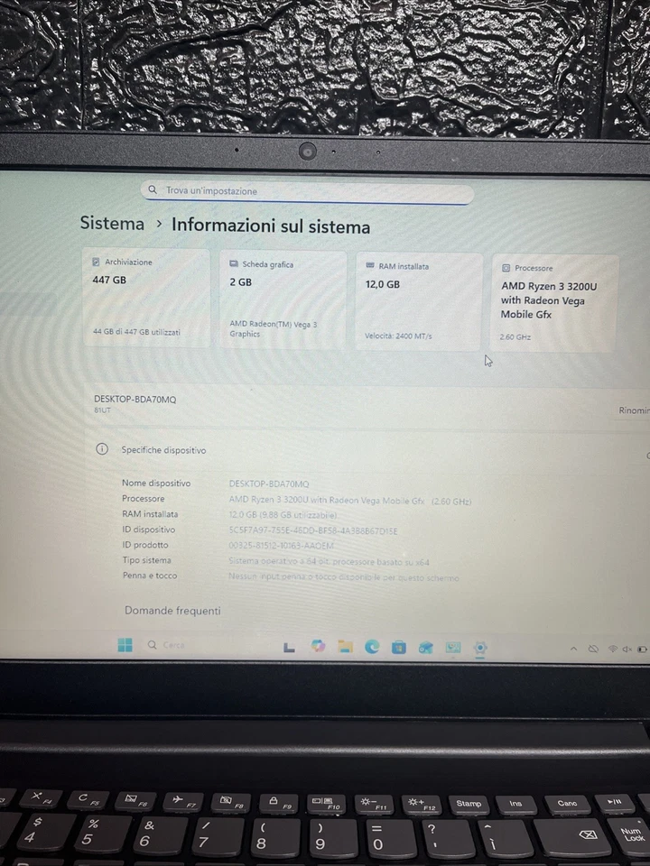 Notebook Lenovo 2022 15,6p(Amd Rayzen 3 12gb Ram Ssd 480gb )Windows 11 Home - Immagine 4 di 4