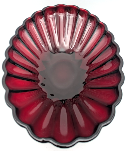 Vintage Anchor Hocking Royal Ruby Red Scalloped Oval Console Bowl - Picture 5 of 9