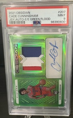 2021-22 Panini Prizm Cade Cunningham RPA /25 PSA 9 Mint Obsidian Green Flood