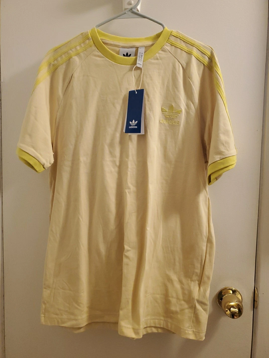 Nwt Adidas Mens Large 3 Stripe Trefoil Yellow Tee Retro 80s 90s Embroidered