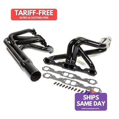 Schoenfeld 1176, 2 Pack Black Steel Sbc Modified Long Tube Header 1-3/4In Perfor