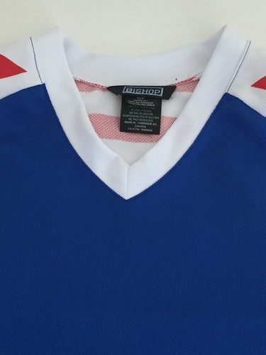 Bishop sz S/P Polyester V-Neck Royal Blue Red White/Stars Athletic Top a/a 22" - Picture 5 of 9