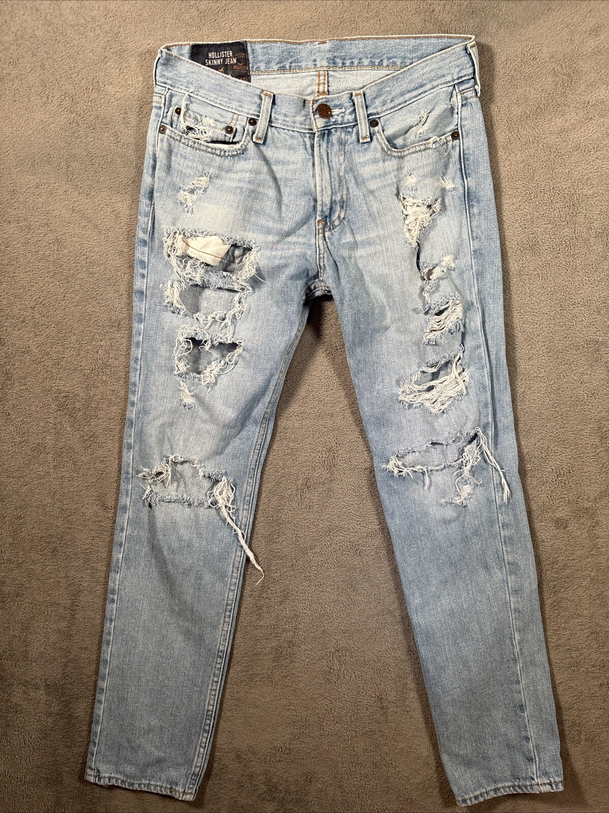 Hollister Skinny Jeans Mens 30x30 Light Blue Distressed Slim Low Rise Stretch-image