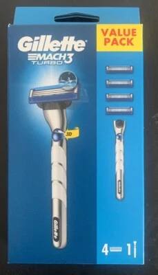 Gillette Mach3 Turbo 3D handle includes 4 blades 100% Genuine