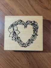 Dots Grapevine Wreath Heart Wood Rubber Stamp 4" x 4 1/2"