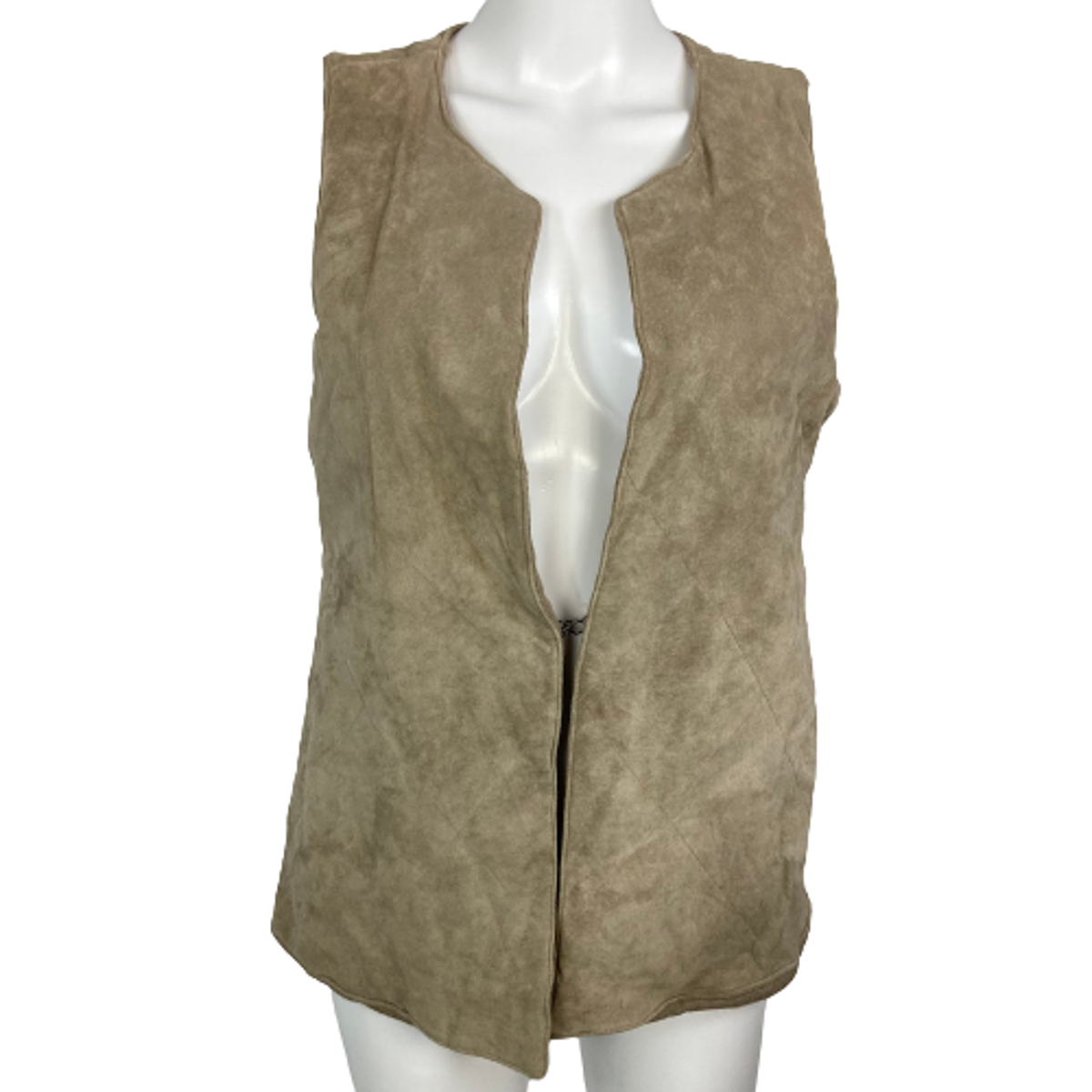 トップス ESMOK A line fur vest beige Ecru Vest Womens Sz S Beige Suede Leather Puff Knit