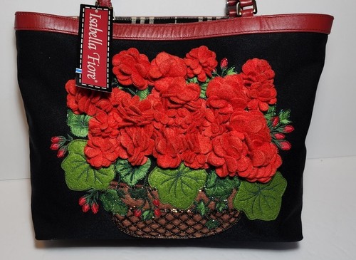 ISABELLA FIORE 3D FLORAL GERANIUM BASKET BEADED 3D APPLIQUE,SHOULDER BAG NWT$345