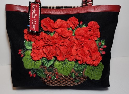 ISABELLA FIORE 3D FLORAL GERANIUM BASKET BEADED 3D APPLIQUE,SHOULDER BAG NWT$345 - Picture 1 of 16