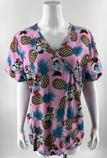 Disney Minnie Mouse Nursing Scrubs Top Size XL Pink Pineapple Tropical Printed