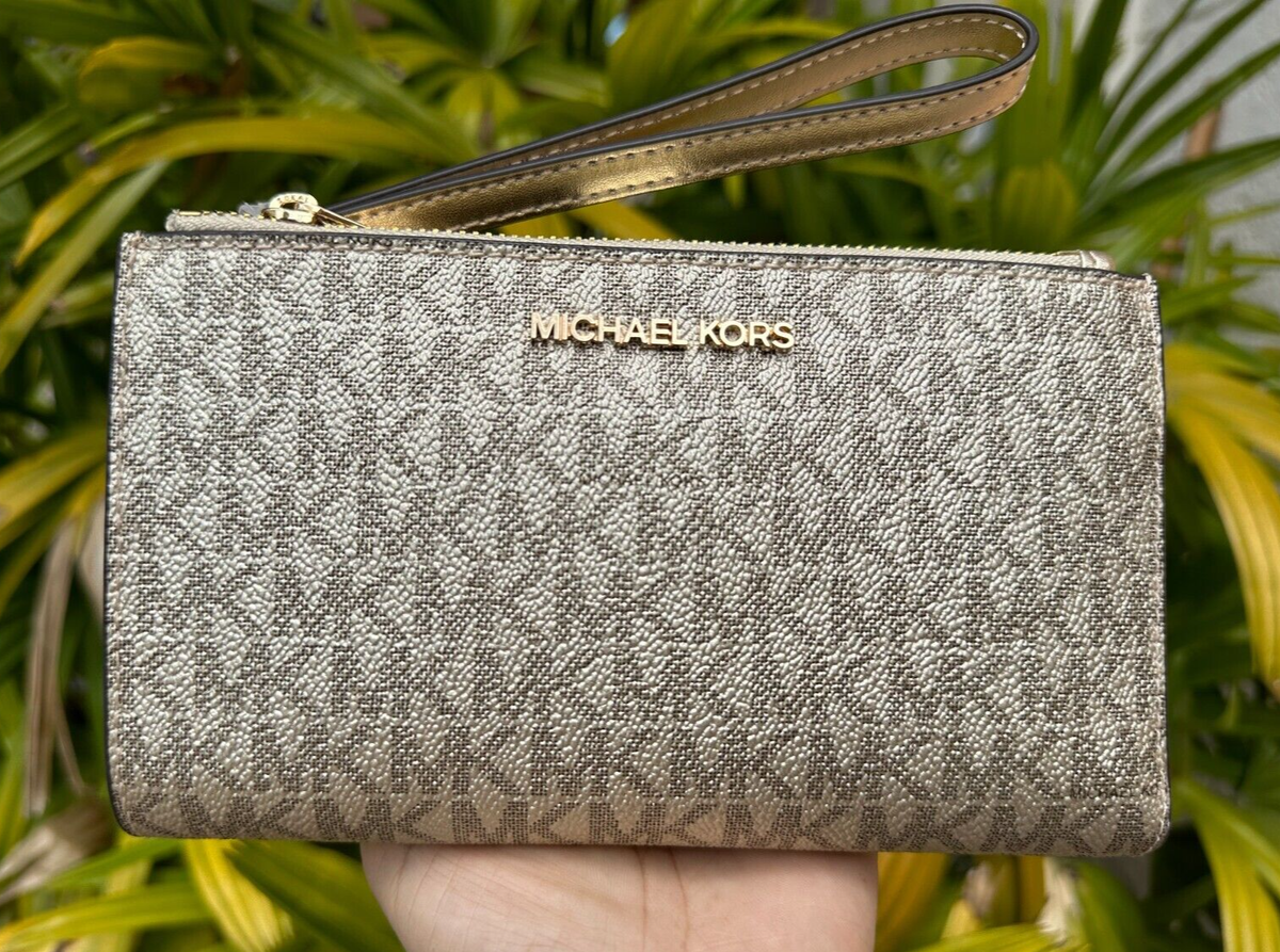 Michael Kors Jet Set Travel Large Double Zip Phone Wallet MK Pale