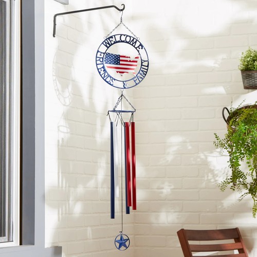 Iron Patriotic Welcome Friends & Family Weathervane Hanging Wind Chime