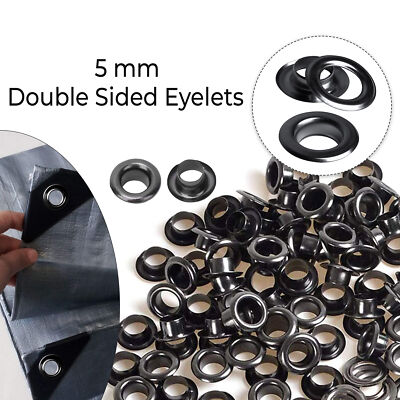100pcs Double Sided Eyelets Black 5mm Grommet for DIY Leather Crafts Tarp Repair