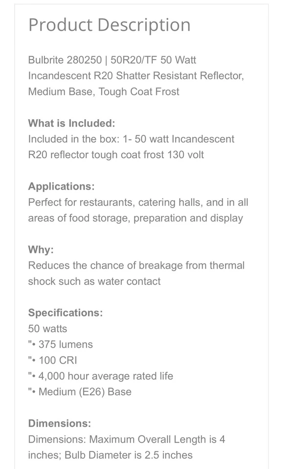 50R20/TF Tuff Coat Bulbrite 280250 - Image 2 of 2