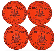 Four Early 1900's Peter Leech Whitehaven Coffee & Chicory Jar Tin Labels