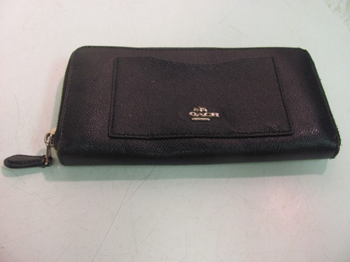COACH Crossgrain Accordion Zip Around Leather Wallet Black