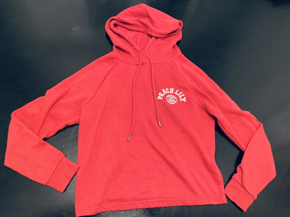 Womens Juniors Red Peach Lily Hoodie Pullover Sweatshirt By Timing, Size Small - Image 2 of 4