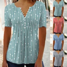 Womens V neck Casual Dot Tops Blouse Ladies Office Lady Long Sleeve T-Shirt ⇗