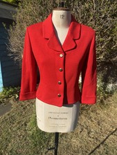 Vintage St Johns By Marie Gray Red Knitted Blazer Wool Blend Size 6 Fitted Gold