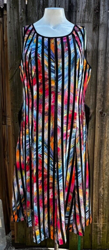 Phase 7 Seven NY Dress Sz 12 Black Red Striped Floral Mesh Weave Sleeveless Fun - Picture 14 of 14