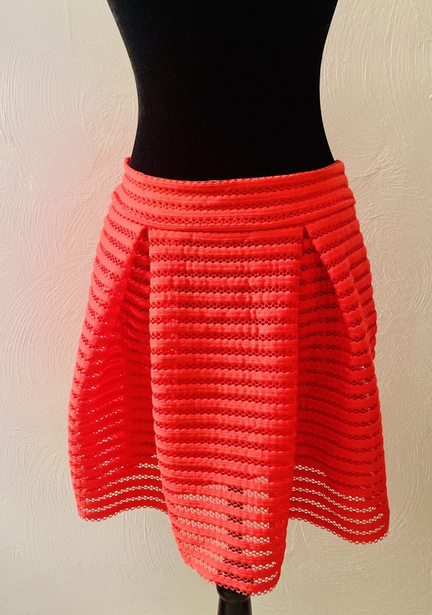 Express Women's Red Mesh High Waisted Full Pleated Side Zip