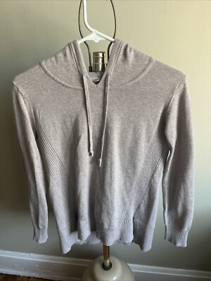 Athleta XS Beige Tan Knit Hooded Sweater Drawstring Pullover Hoodie Casual Brown