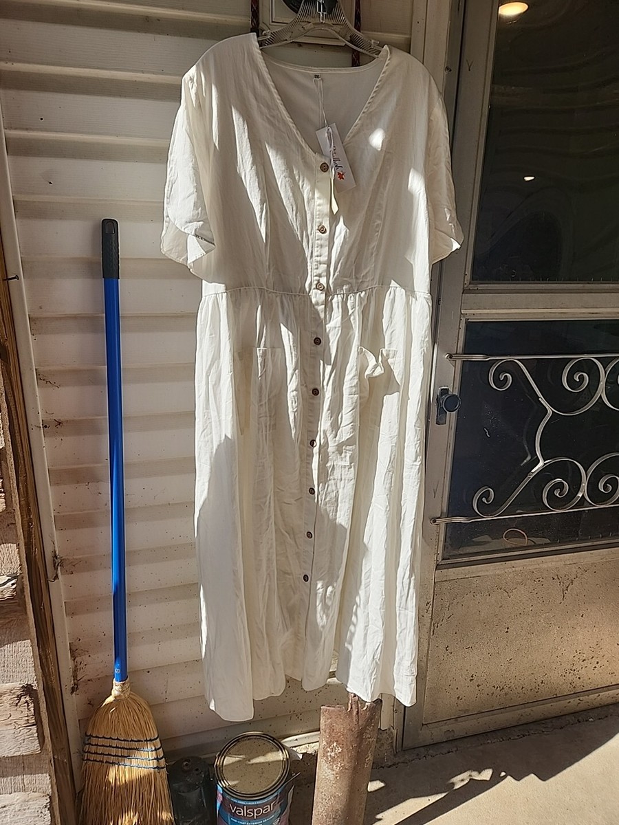 Petallush White Button Down Long Dress With Pockets Size 2XL | eBay