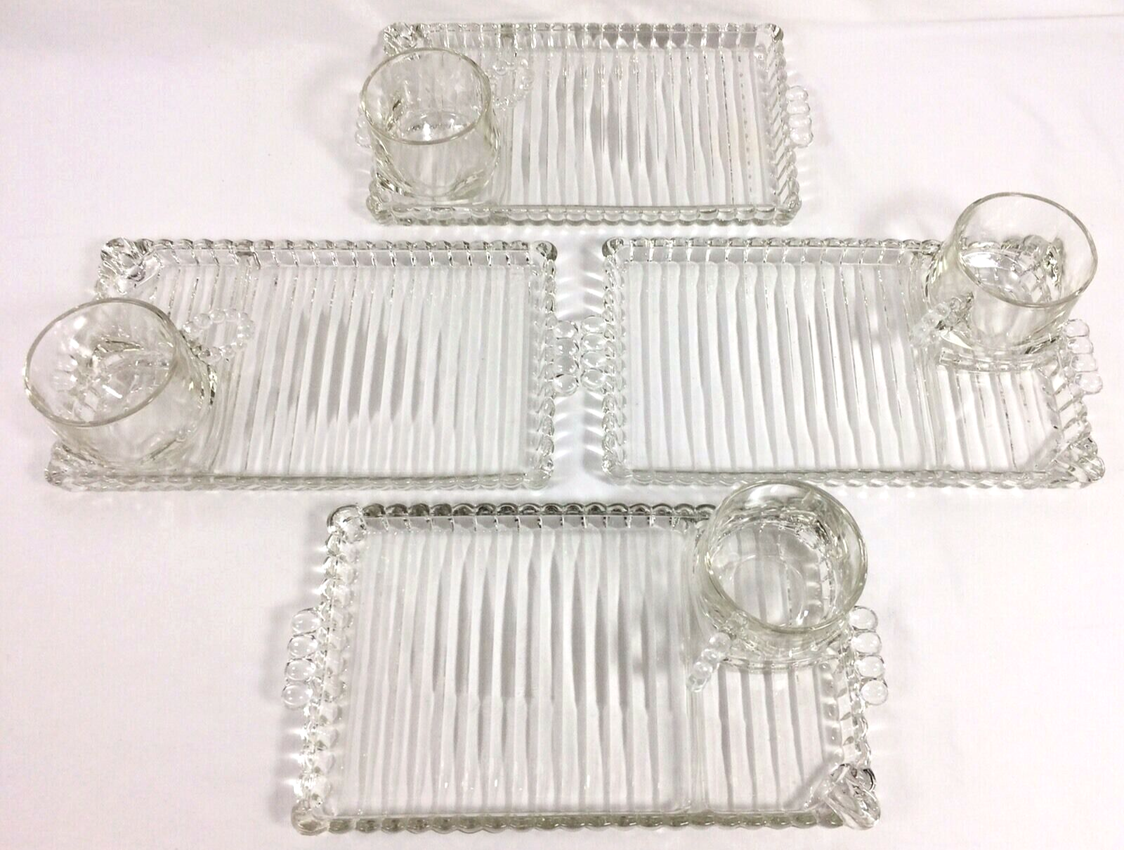 Vintage Hazel Atlas Ball & Rib Sip N Smoke Snack Set with Trays, Cups & Ashtray