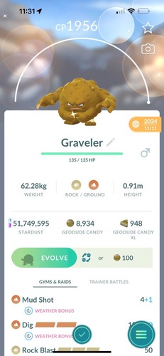 ✨ Shiny Graveler Lvl50CP + Dbl Moves - Pokémon Go - Registered or 30 Day Trade ✨ - 第 1/4 張圖片