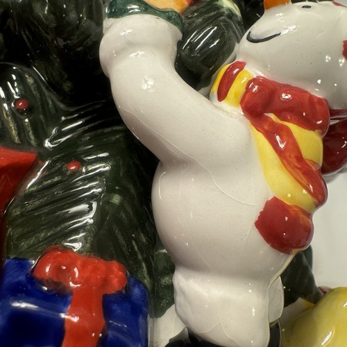 Vintage 13.5” Christmas tree Ceramic cookie jar w/snowmen presents birdhouses - Picture 14 of 17