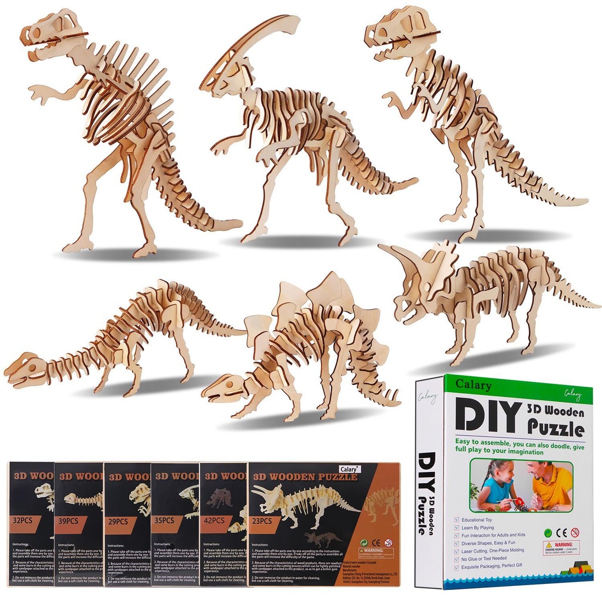 3D Wooden Puzzle Simulation Animal Dinosaur Assembly DIY Model Toy