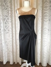 EUC VERA WANG Women Black Stretch Taffeta Illusion Neck Dress, Size 4, Orig $299