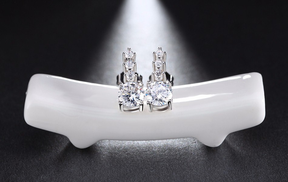 2.3ct Round Cut Lab-Created Moissanite Three Layer  Stud Earring Gold Plated image 4