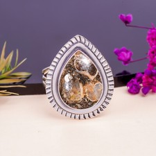 Natural Turritella Agate Gemstone 925 Sterling Silver Ring Handmade Jewelry.
