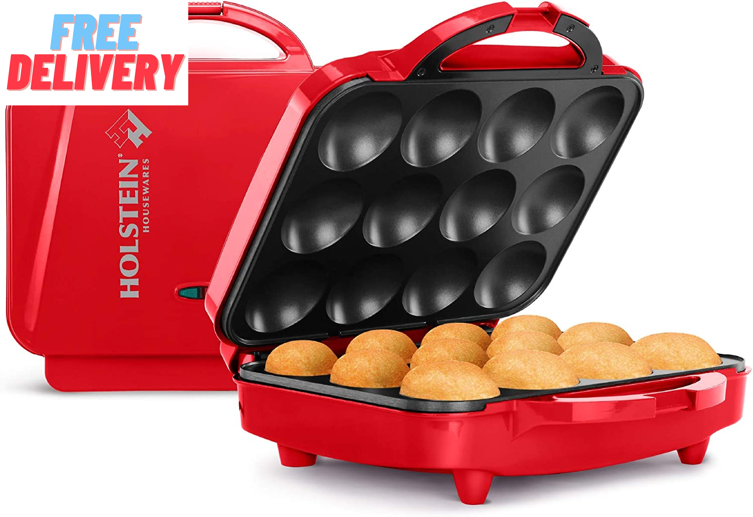 Cupcake Maker, Non-Stick Coating, Red - Makes 12 Full Size Cupcakes, Muffins, Ci-image