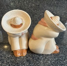 vintage sombrero siesta sleeping Mexican salt and pepper shakers large