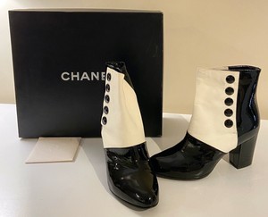 chanel black and white boots