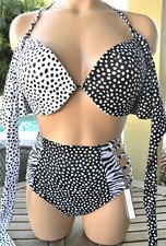 victorias secret Rare Vintage bikini set 34DD M wrap top high waist Polkadot