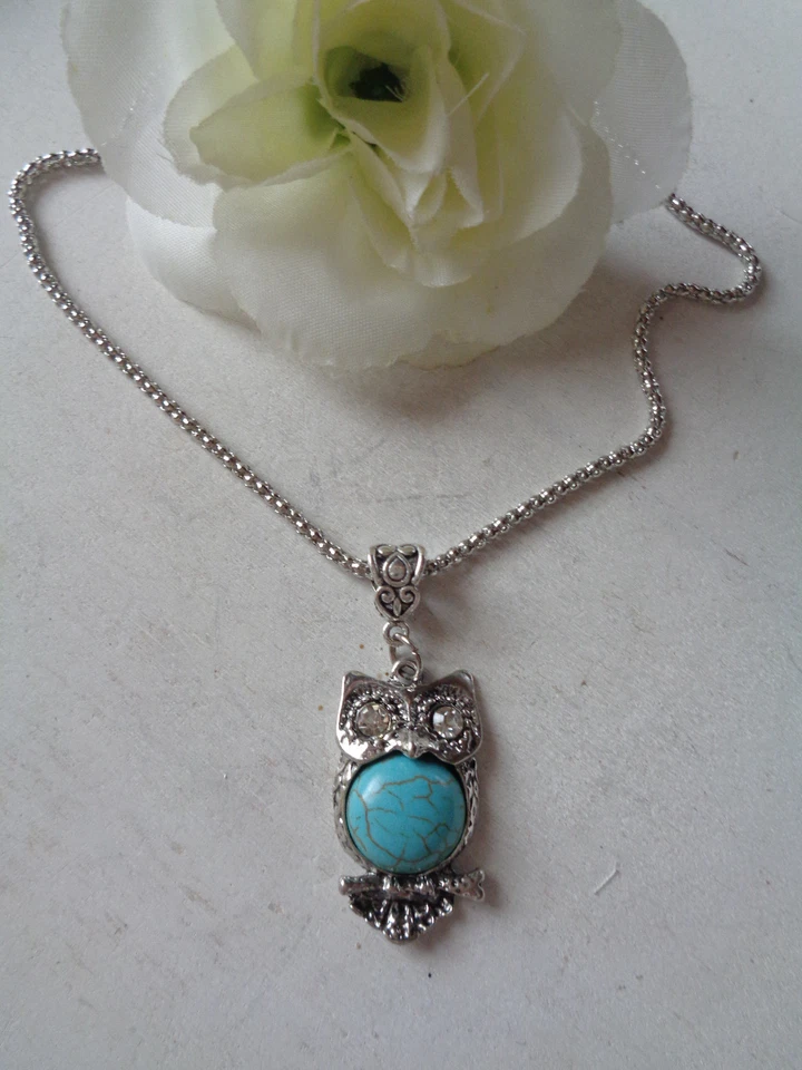Silberne Popcornkette "Eule - türkis Howlith Edelstein"