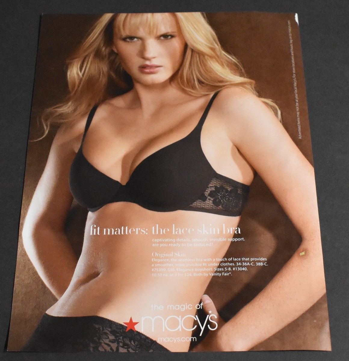 2008 Print Ad Sexy Long Legs Fashion Lady Blonde Bra Panties Macy's  Underwear AL