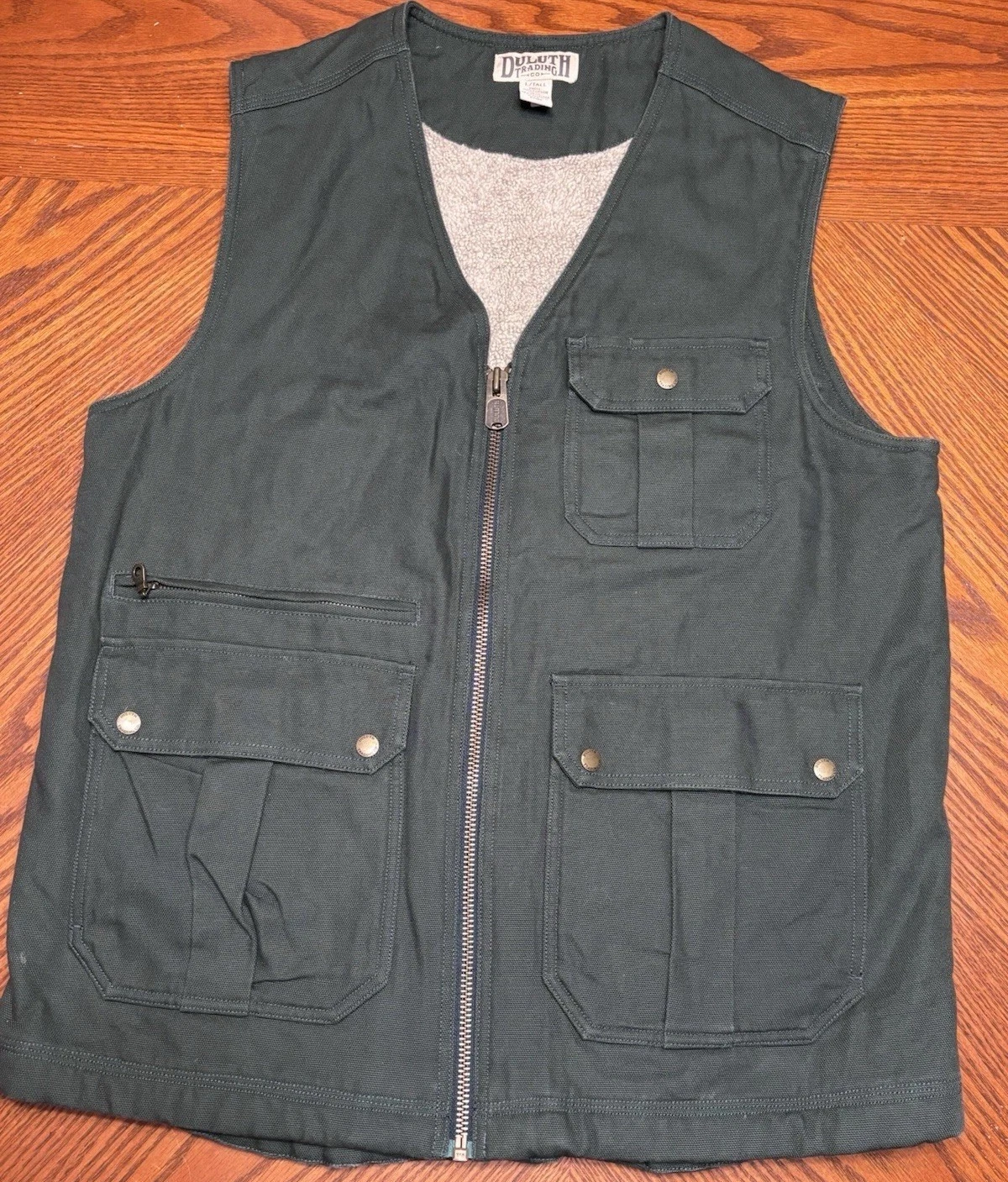 Duluth Trading Co Men’s Sherpa Lined Work Vest L Tall Blue Canvas Utility Pocket