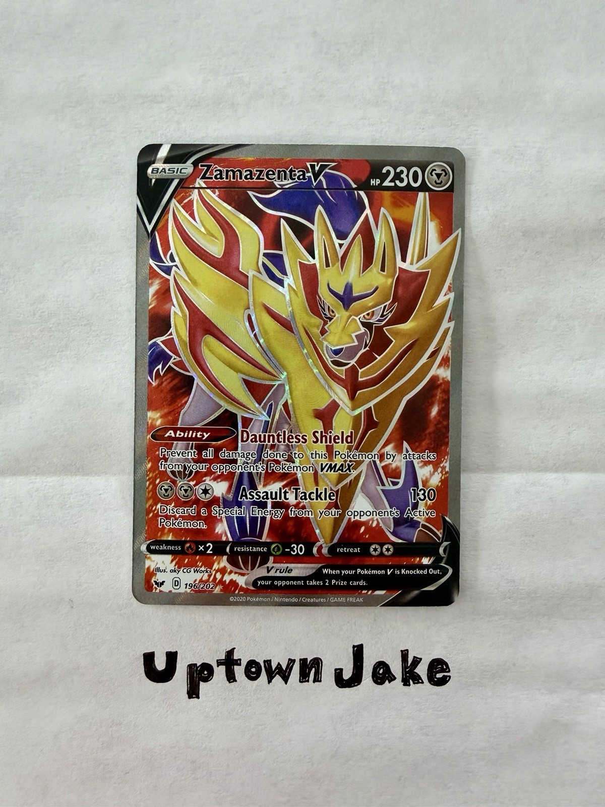 Pokemon TCG Zamazenta v Full Art Holo Card 196/202 Sword & Shield