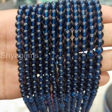 AAA Sapphire Beaded Necklace 6mm Smooth Round Beads Blue Sapphire Gemstone