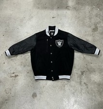Vintage Oakland Raiders black and white leather bomber jacke. Size Large