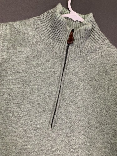 BORN 100% Cashmere Quarter Zip Green/Gray Sweater With Elbow Pads Sz Large - Picture 2 of 13