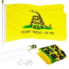 6 Feet Tangle Free Spinning Flagpole (White) Gadsden Flag Brass Grommets