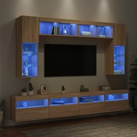Tv-Wohnwand Sonoma-Eiche 8-Tlg. Mit Led-Beleuchtung