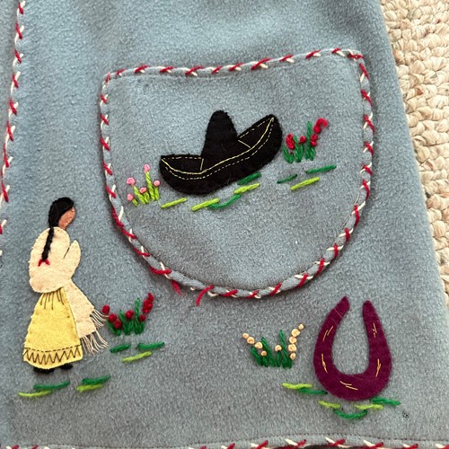 Vintage 40s 50s Blue Mexican Wool Felt Tourist Jacket Embroidered Appliques S/M - Picture 13 of 23