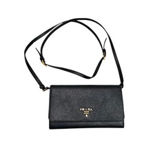 Prada Black Saffiano Leather WOC Wallet On Chain Crossbody Bag